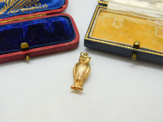 9ct Yellow Gold Wise Owl Charm Pendant Vintage 1967 London