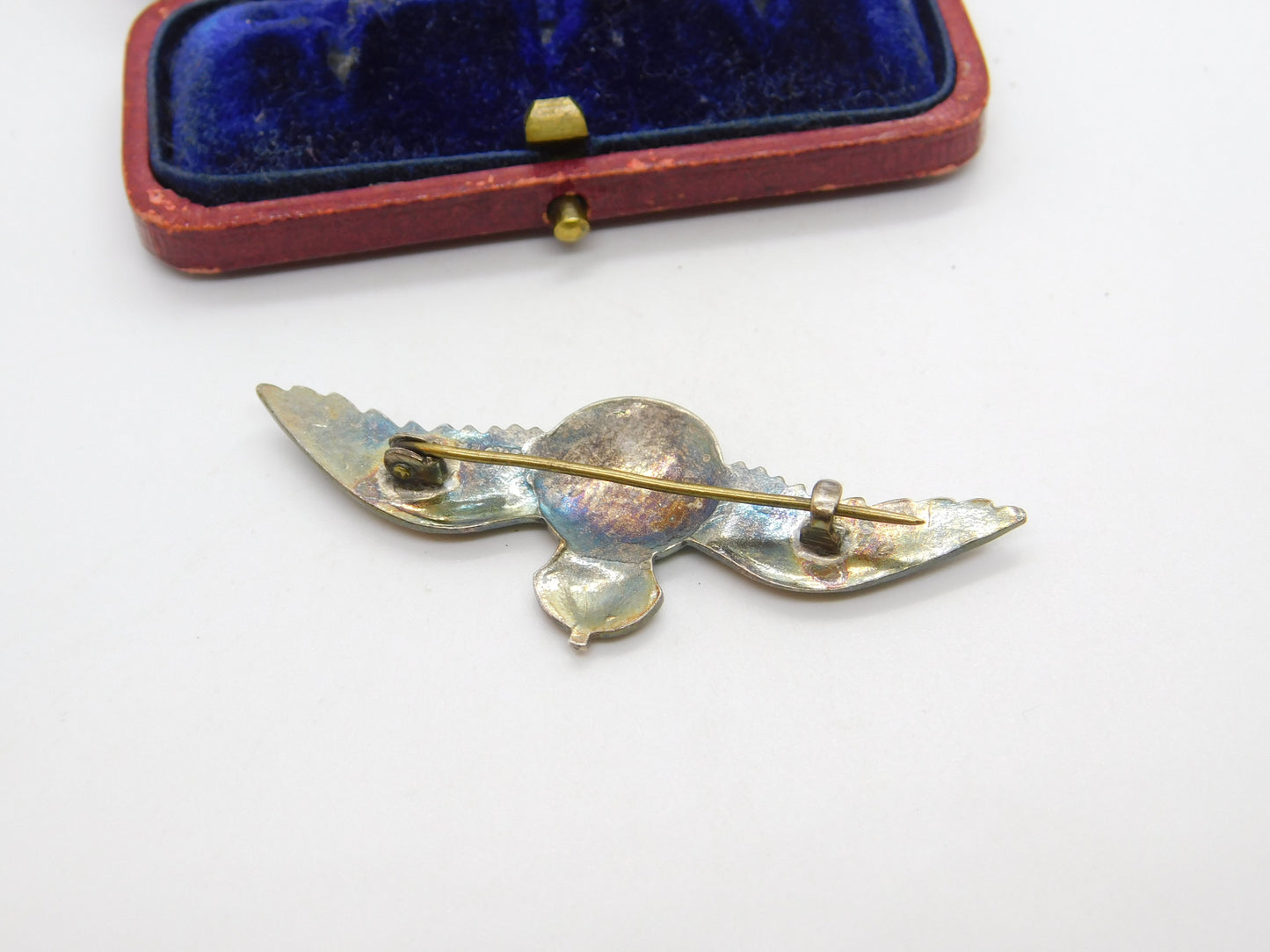 WWII Sterling Silver & Enamel RAF Wings Sweetheart Brooch Antique c1940