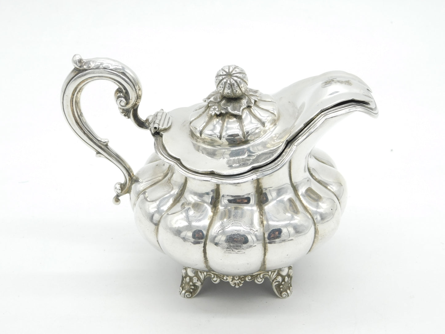 Victorian Sterling Silver Bachelors Melon Teapot Antique 1844 London