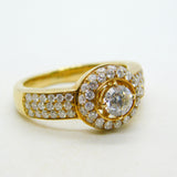 18ct Yellow Gold & 0.5ct Round Cut Diamond Halo Ring Vintage c2000