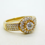 18ct Yellow Gold & 0.5ct Round Cut Diamond Halo Ring Vintage c2000