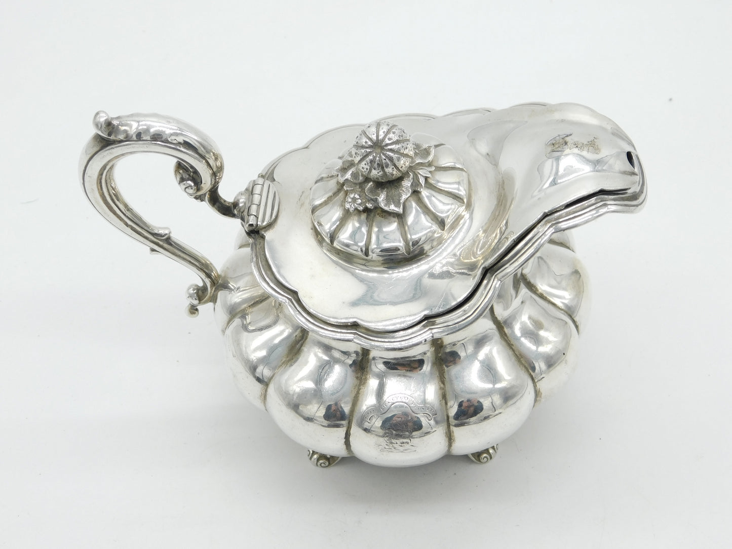 Victorian Sterling Silver Bachelors Melon Teapot Antique 1844 London