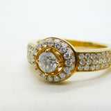 18ct Yellow Gold & 0.5ct Round Cut Diamond Halo Ring Vintage c2000