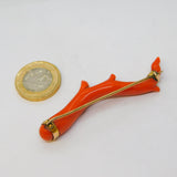 Georgian 9ct Gold Mounted Red Coral Specimen Brooch Antique c1830