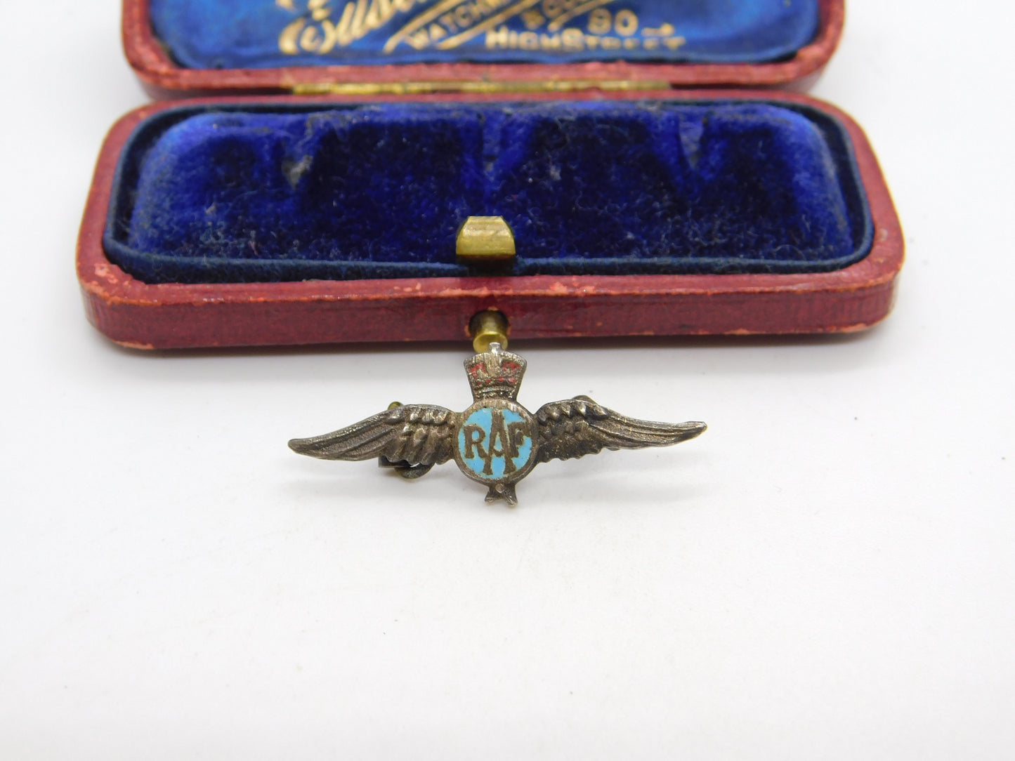 WWII Sterling Silver & Enamel Small RAF Wings Sweetheart Brooch Antique c1940