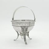 19th Century Dutch Sterling Silver & Cut Glass Swing Handle Basket Antique c1860