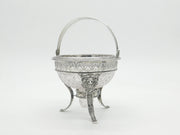 19th Century Dutch Sterling Silver & Cut Glass Swing Handle Basket Antique c1860