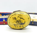 Georgian Yellow Bilston Enamel Patch Box 'Always The Same' Antique c1800
