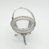 19th Century Dutch Sterling Silver & Cut Glass Swing Handle Basket Antique c1860