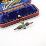WWII Sterling Silver & Enamel Small RAF Wings Sweetheart Brooch Antique c1940