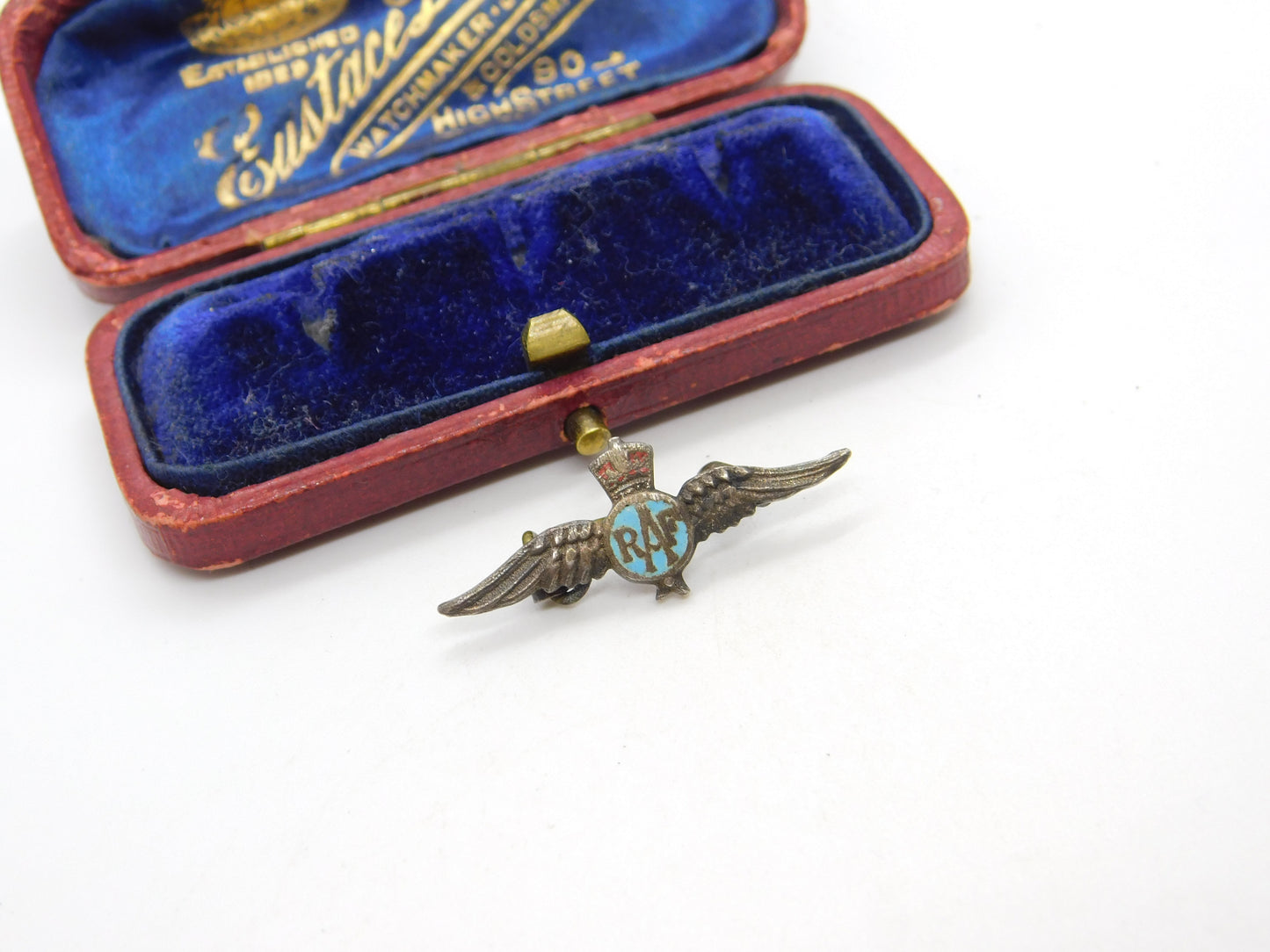 WWII Sterling Silver & Enamel Small RAF Wings Sweetheart Brooch Antique c1940