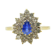 9ct Yellow Gold, 0.3ct Sapphire & Diamond Pear Shaped Cluster Ring Vintage 1991