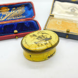 Georgian Yellow Bilston Enamel Patch Box 'Always The Same' Antique c1800