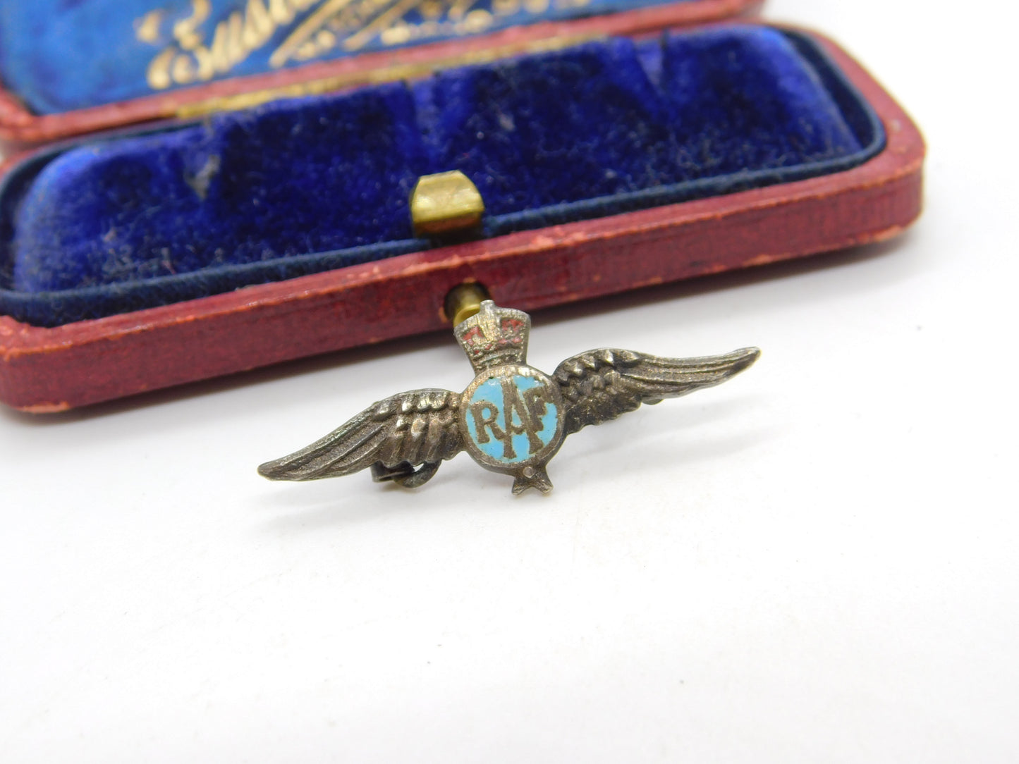 WWII Sterling Silver & Enamel Small RAF Wings Sweetheart Brooch Antique c1940