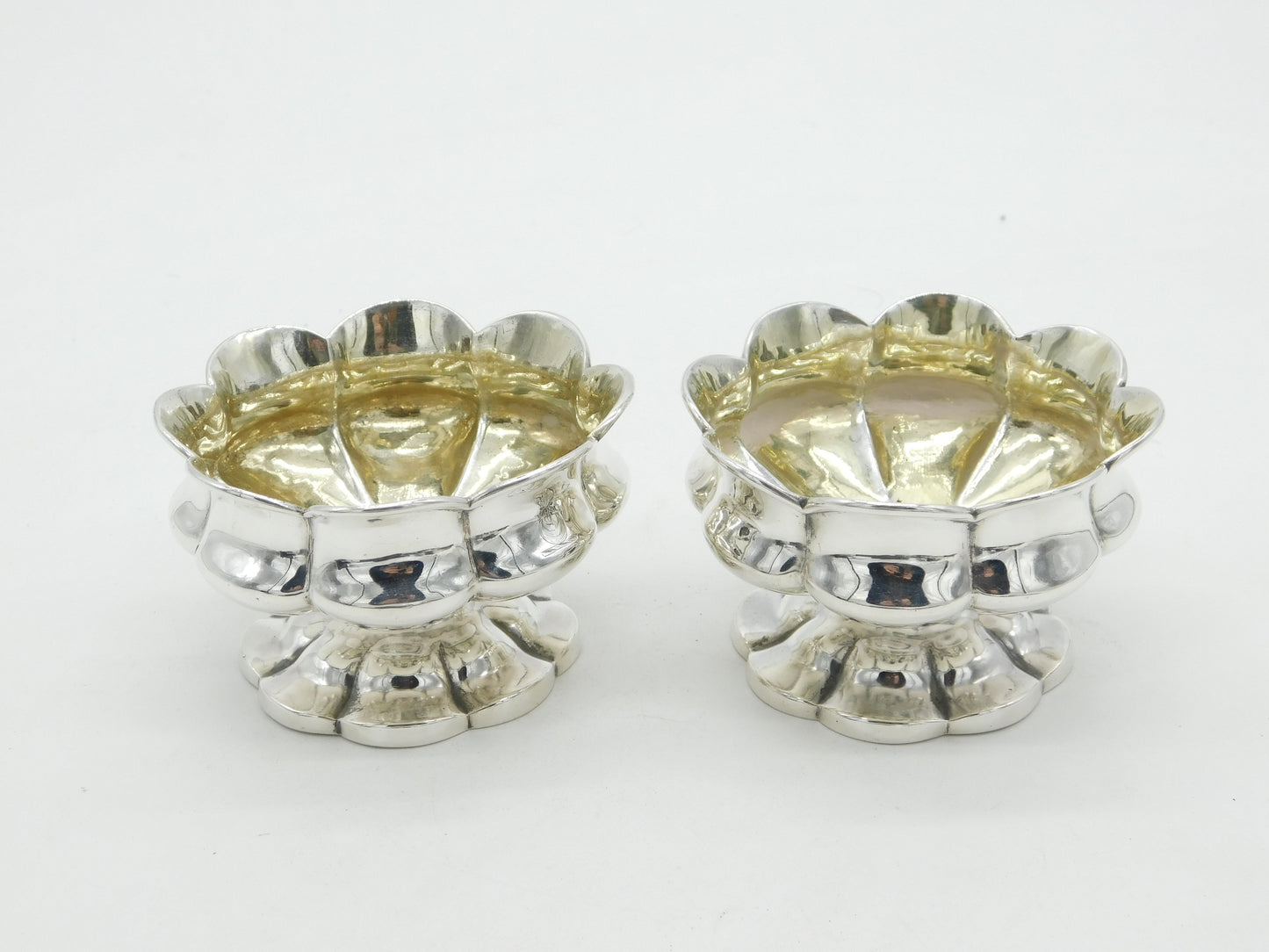 William IV Sterling Silver Floral Salt Cellars Pair Antique 1832 London Georgian