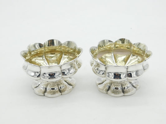 William IV Sterling Silver Floral Salt Cellars Pair Antique 1832 London Georgian