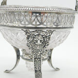 19th Century Dutch Sterling Silver & Cut Glass Swing Handle Basket Antique c1860
