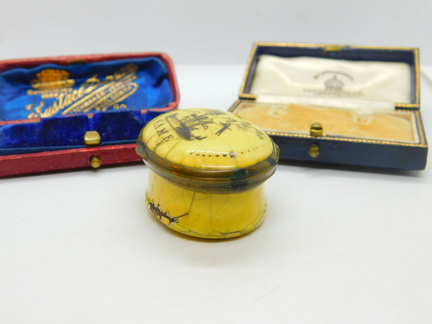 Georgian Yellow Bilston Enamel Patch Box 'Always The Same' Antique c1800