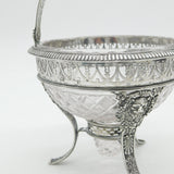 19th Century Dutch Sterling Silver & Cut Glass Swing Handle Basket Antique c1860
