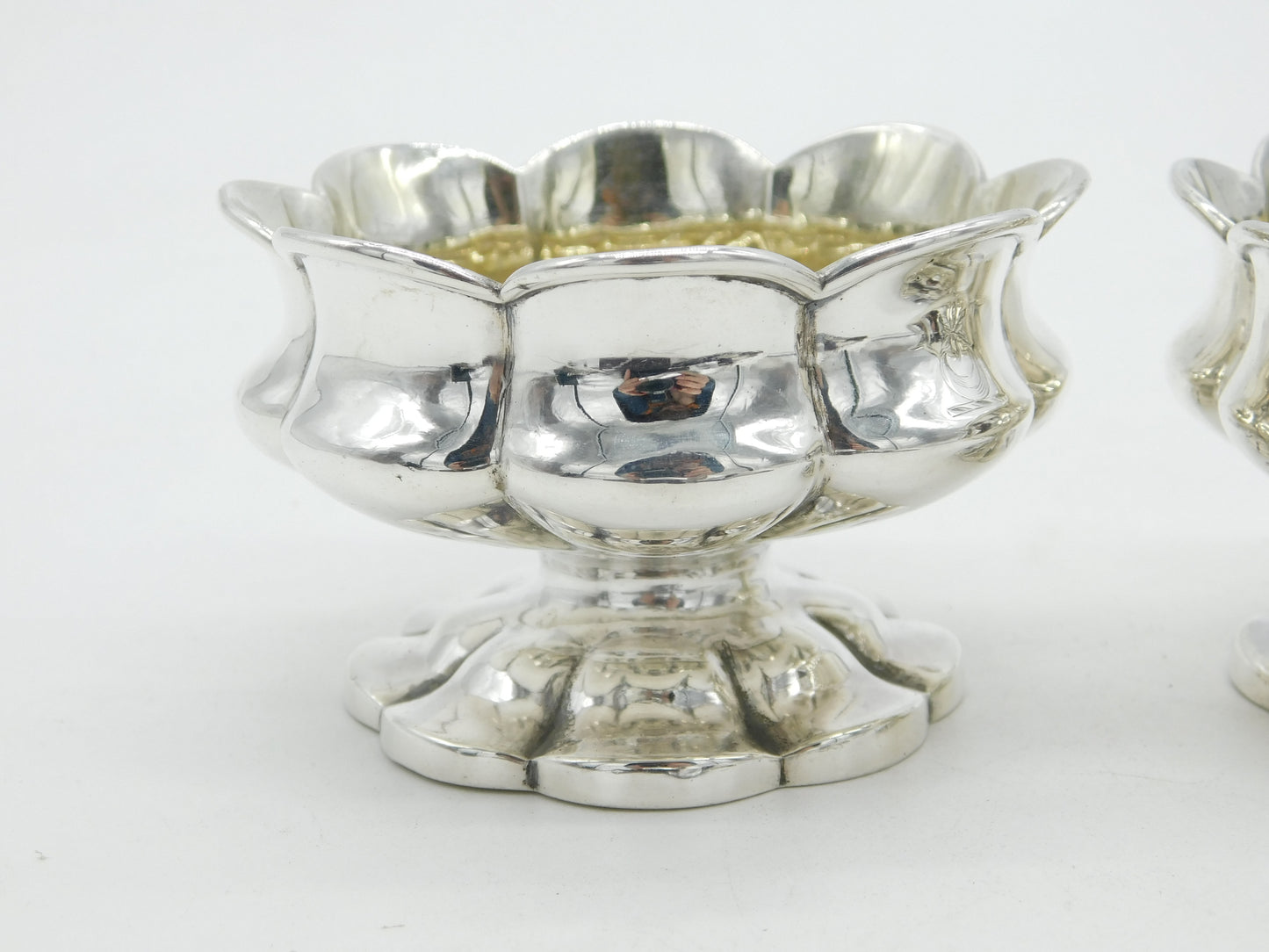 William IV Sterling Silver Floral Salt Cellars Pair Antique 1832 London Georgian