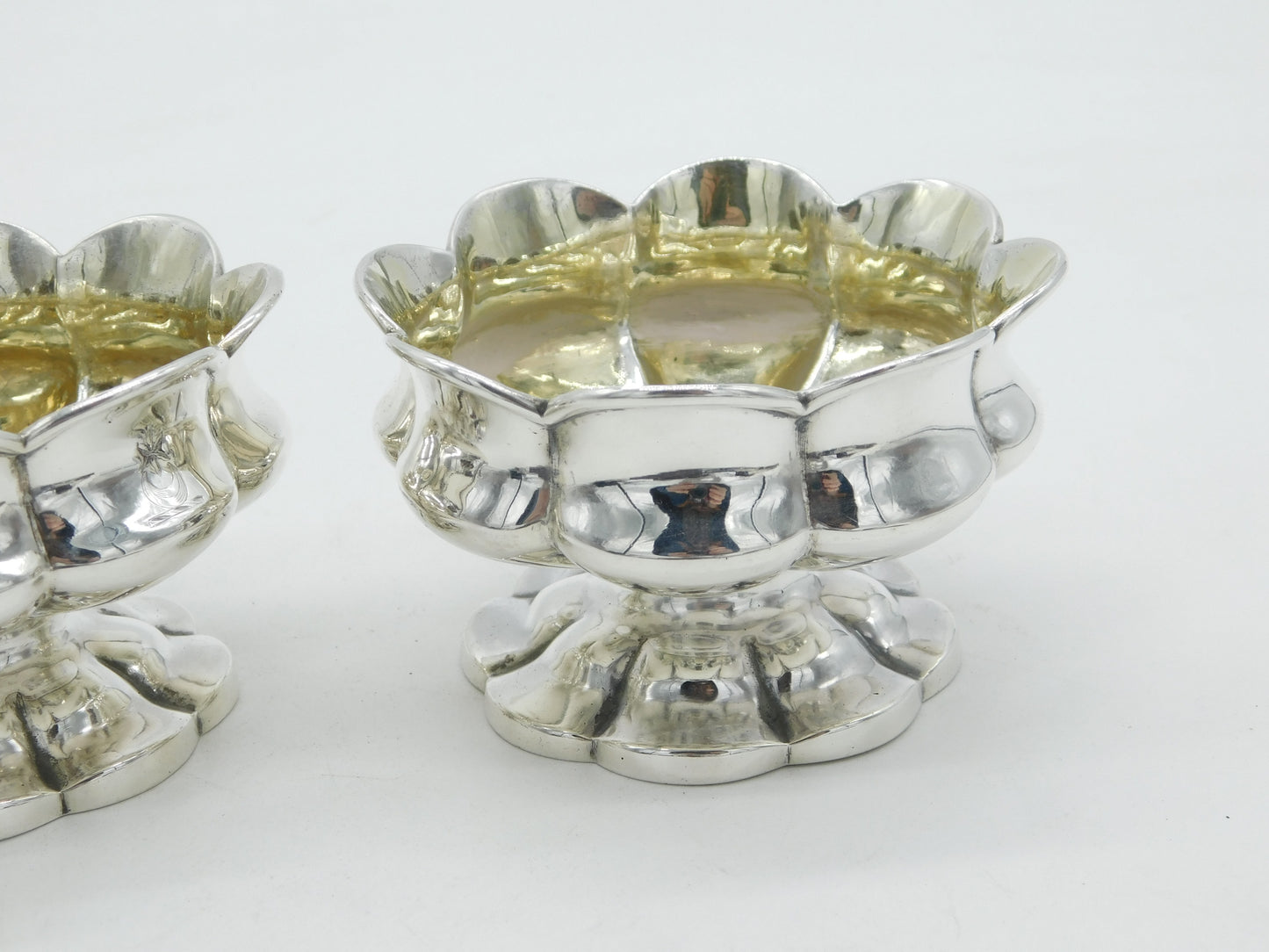 William IV Sterling Silver Floral Salt Cellars Pair Antique 1832 London Georgian