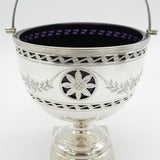 Sterling Silver Floral Pattern Glass Lined Sugar Bowl Antique 1919 Birmingham