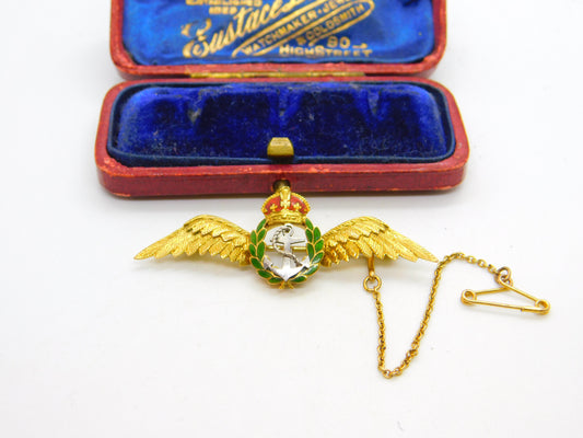 WWII 9ct Yellow Gold & Enamel Royal Fleet Air Arm Sweetheart Brooch c1940