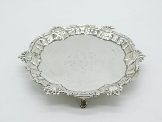 George II Sterling Silver Armorial Crested Salver Dish Antique 1756 London