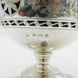 Sterling Silver Floral Pattern Glass Lined Sugar Bowl Antique 1919 Birmingham
