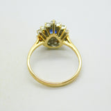 9ct Yellow Gold, 0.3ct Sapphire & Diamond Pear Shaped Cluster Ring Vintage 1991