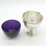 Sterling Silver Floral Pattern Glass Lined Sugar Bowl Antique 1919 Birmingham