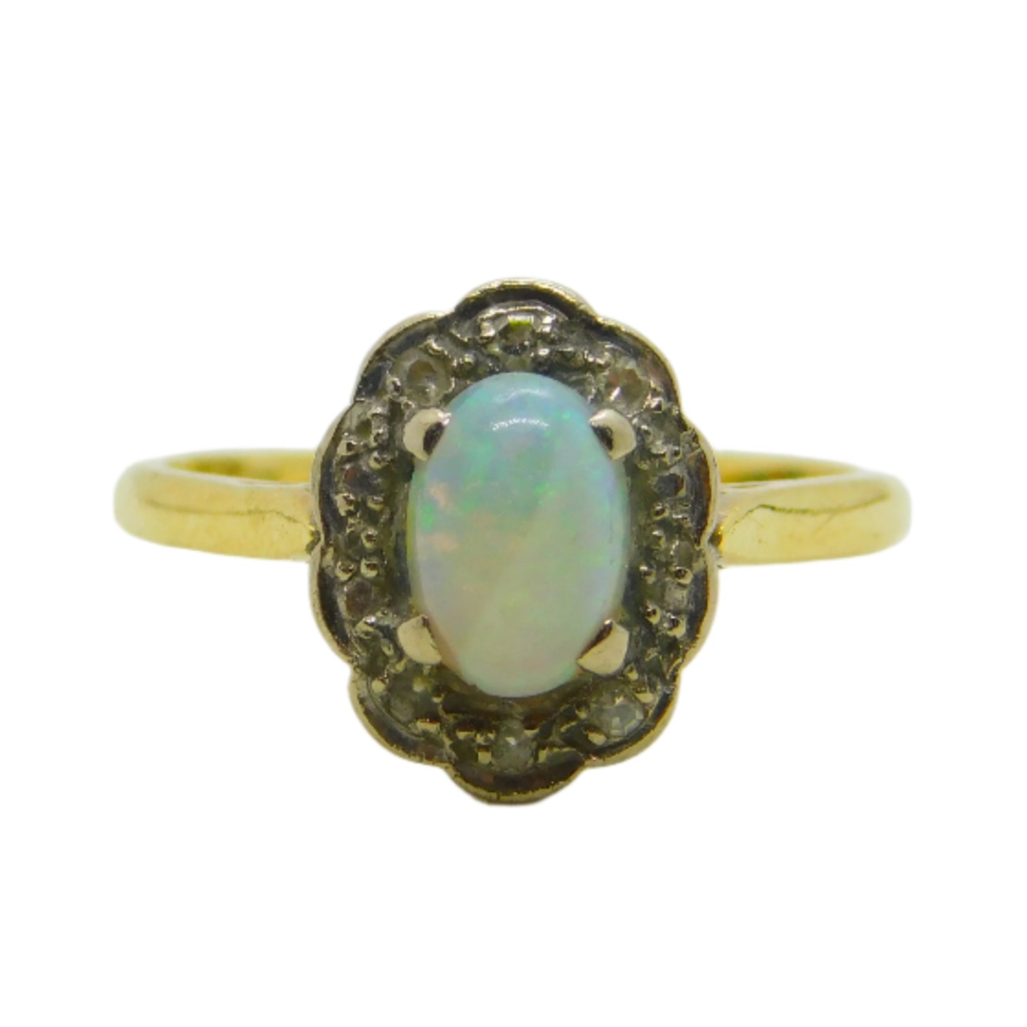 Victorian 18ct Yellow Gold, Opal & Diamond Floral Dress Ring Antique c1890