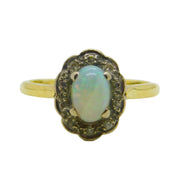 Victorian 18ct Yellow Gold, Opal & Diamond Floral Dress Ring Antique c1890