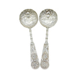 19th Century Chinese Pair of Sterling Silver Floral Teaspoons Antique c1880