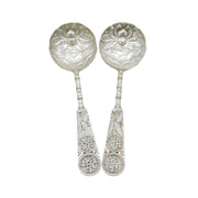 19th Century Chinese Pair of Sterling Silver Floral Teaspoons Antique c1880