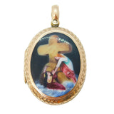 Victorian 9ct Gold Back & Front Enamel Biblical Ascension Locket Pendant Antique c1860