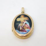 Victorian 9ct Gold Back & Front Enamel Biblical Ascension Locket Pendant Antique c1860