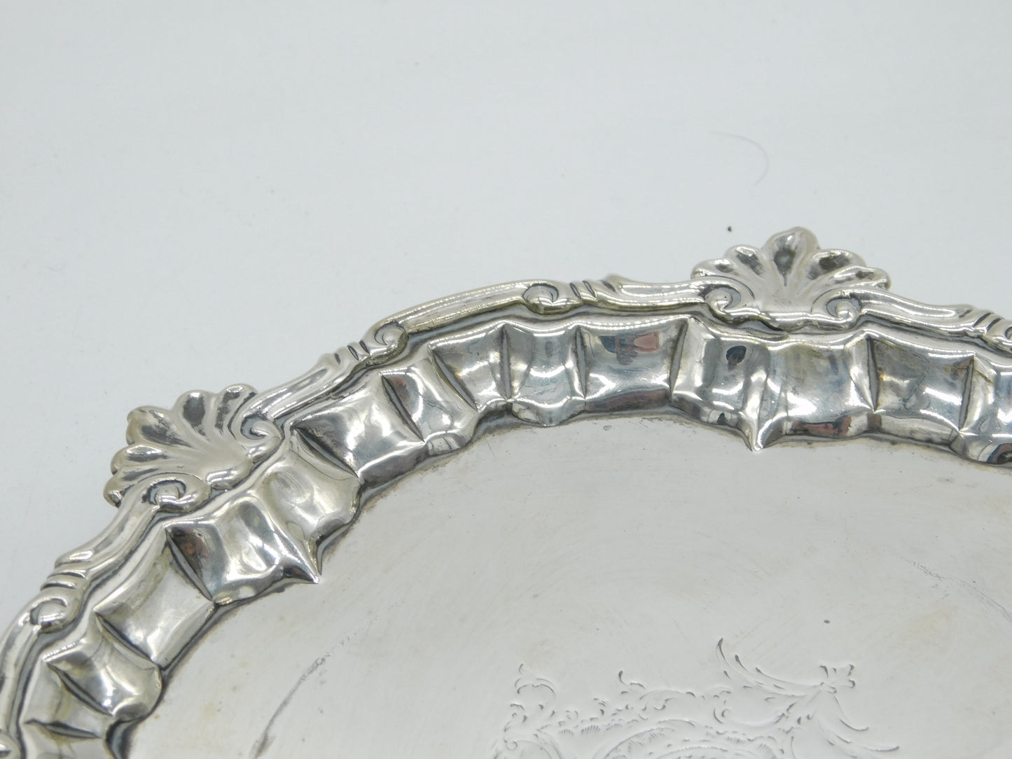 George II Sterling Silver Armorial Crested Salver Dish Antique 1756 London