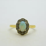 Victorian 18ct Yellow Gold, Opal & Diamond Floral Dress Ring Antique c1890