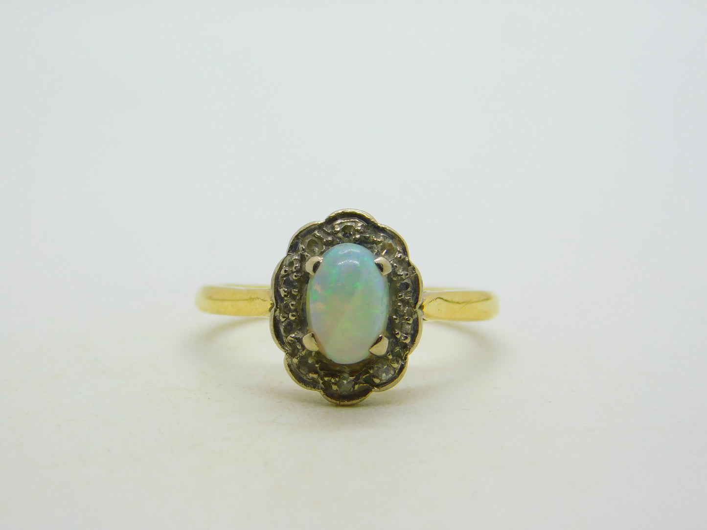 Victorian 18ct Yellow Gold, Opal & Diamond Floral Dress Ring Antique c1890