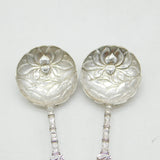 19th Century Chinese Pair of Sterling Silver Floral Teaspoons Antique c1880