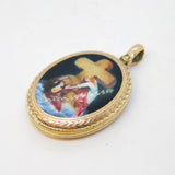 Victorian 9ct Gold Back & Front Enamel Biblical Ascension Locket Pendant Antique c1860