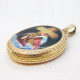 Victorian 9ct Gold Back & Front Enamel Biblical Ascension Locket Pendant Antique c1860