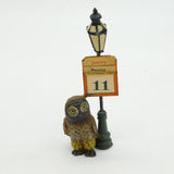 Cold Painted Spelter Novelty Owl & Lamppost Desk Calendar Antique c1920 Deco