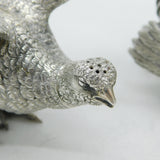 19th Century Pair of German Cast .800 Silver Pheasant Pepper Shakers Antique