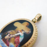 Victorian 9ct Gold Back & Front Enamel Biblical Ascension Locket Pendant Antique c1860