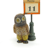Cold Painted Spelter Novelty Owl & Lamppost Desk Calendar Antique c1920 Deco