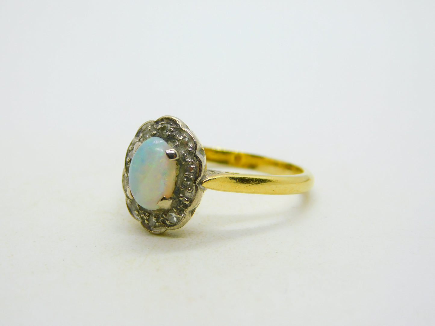 Victorian 18ct Yellow Gold, Opal & Diamond Floral Dress Ring Antique c1890