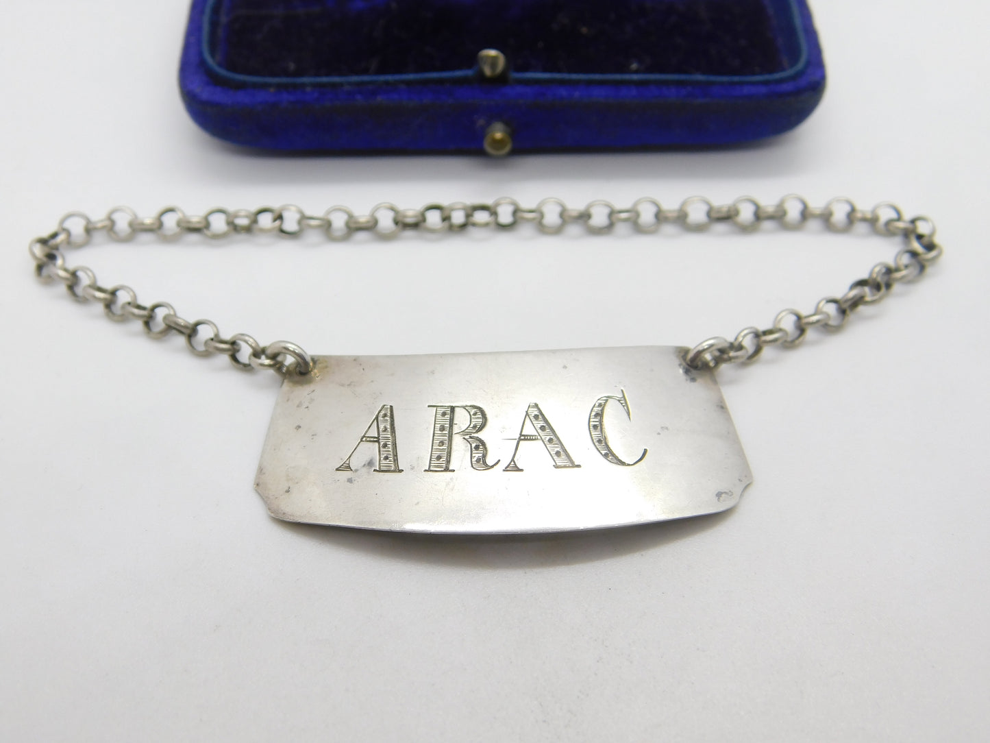 Swedish Victorian Sterling Silver Misspelt 'Arac' or Arak Anise Decanter Label Antique 1851 Göteborg