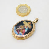 Victorian 9ct Gold Back & Front Enamel Biblical Ascension Locket Pendant Antique c1860